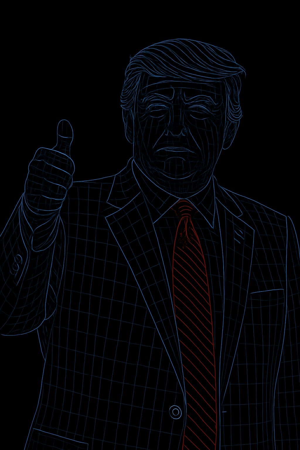 Blue Line Drawing of a Man Giving Thumbs-Up Gesture Art