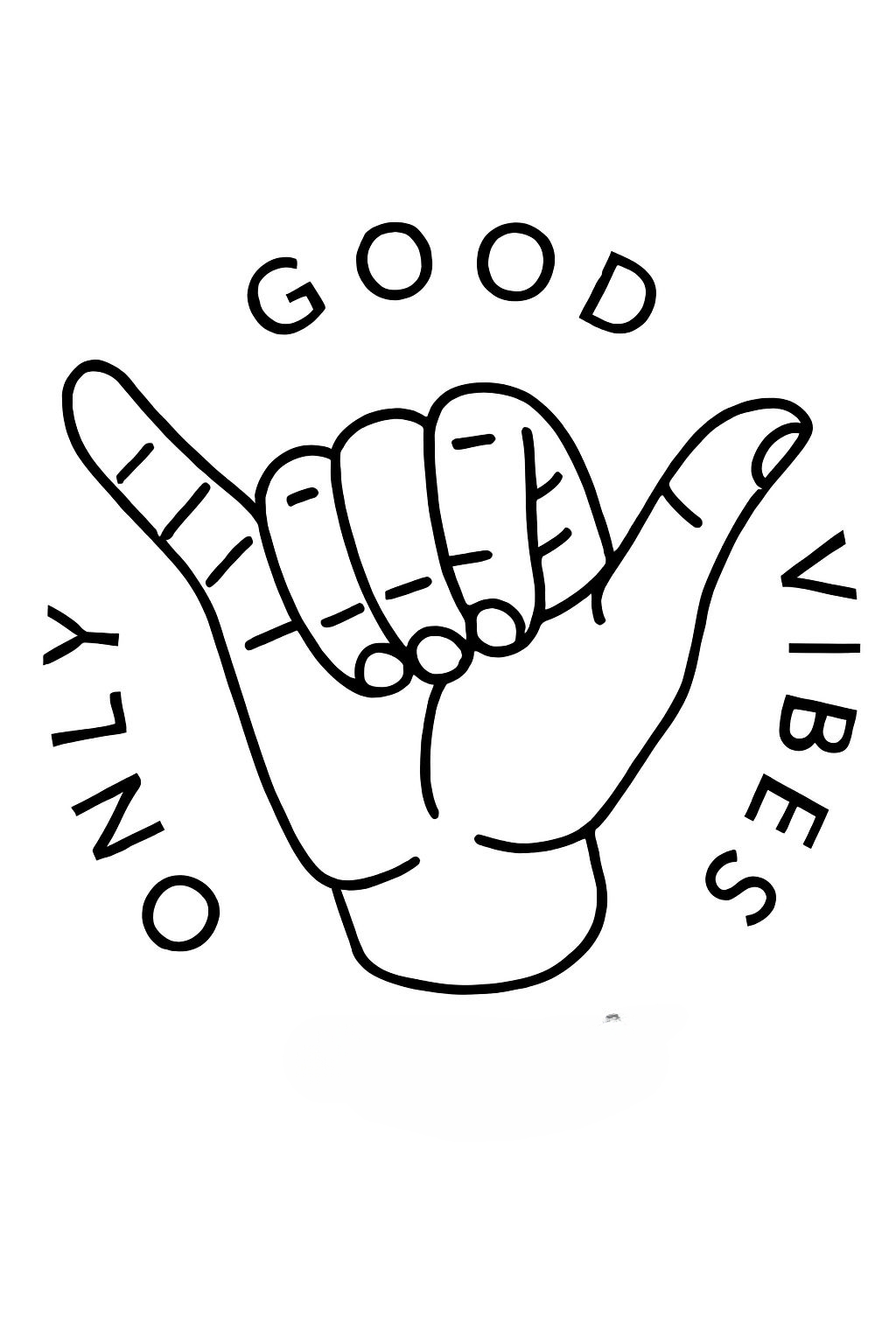 Good Vibes Shaka Hand Gesture Minimalist Line Drawing T-Shirt