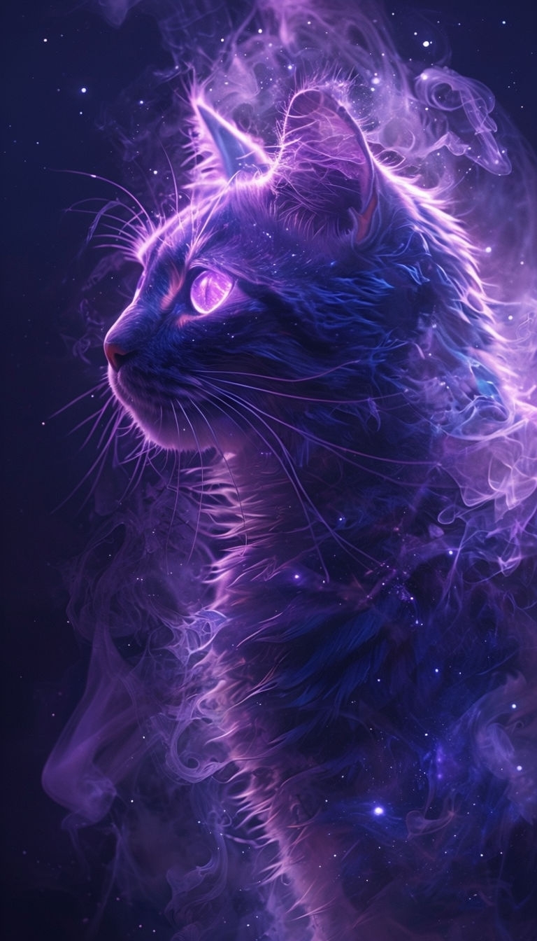 Ethereal Cat with Cosmic Glow and Mystical Swirls Phone Case Cover