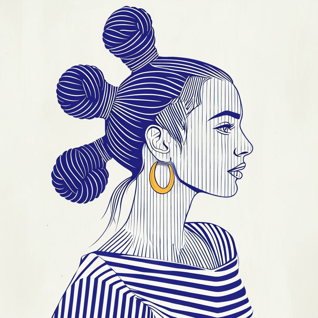 Minimalist Line Art Illustration of a Woman with Buns Art