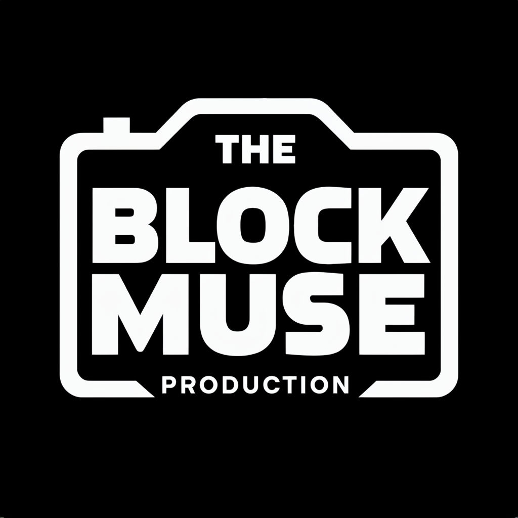 Bold Monochrome Camera Logo for The Block Muse Production Logo