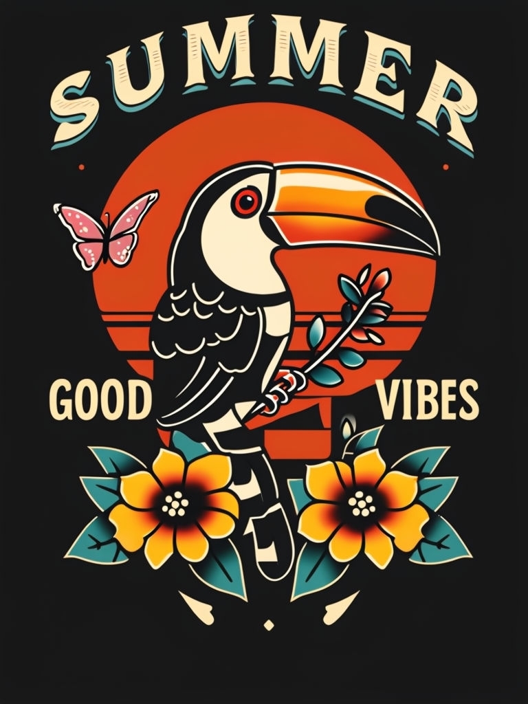 Colorful Cartoon Toucan Summer Vibes Art T-shirt