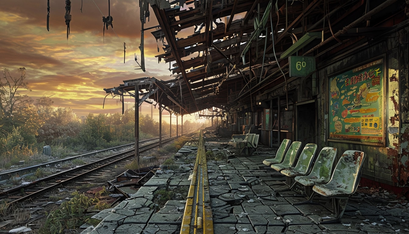 Eerie Abandoned Train Station at Sunset Art for Dark Atmosphere