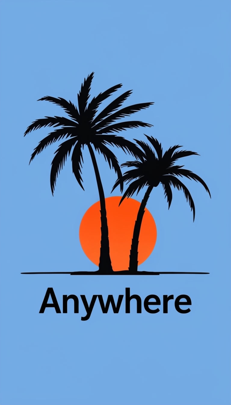 Minimalist Palm Trees and Sun Illustration with Anywhere Text Poster