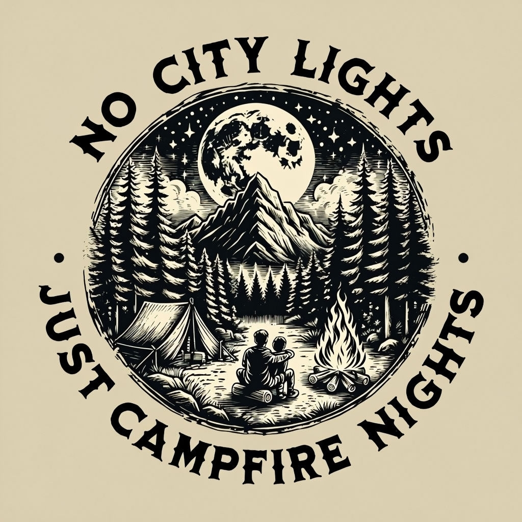 Vintage Campfire Nights Black and White T-Shirt