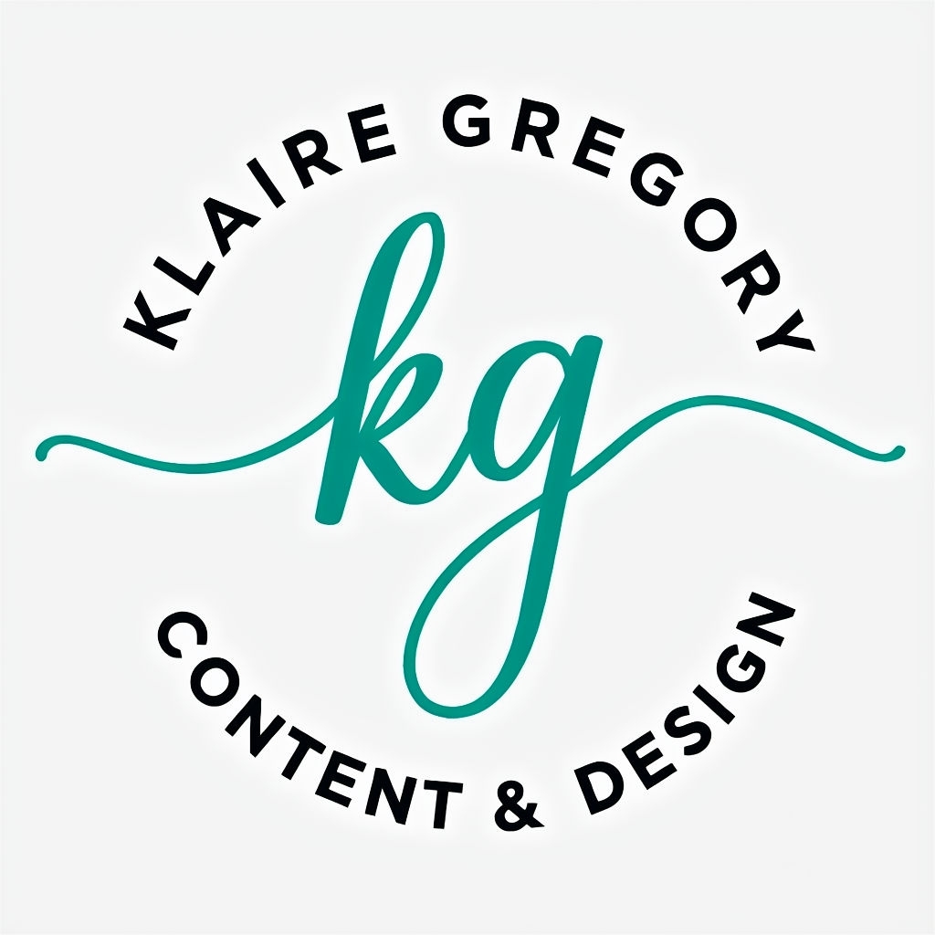 Teal Minimalist KG Logo with KLAIRE GREGORY Branding Design