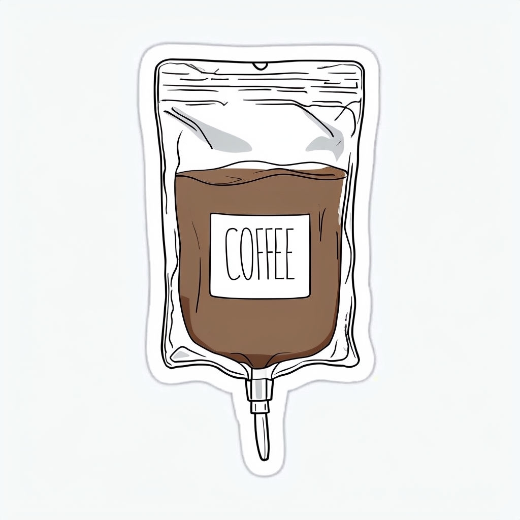 Whimsical Coffee IV Bag Line Art Sticker Design