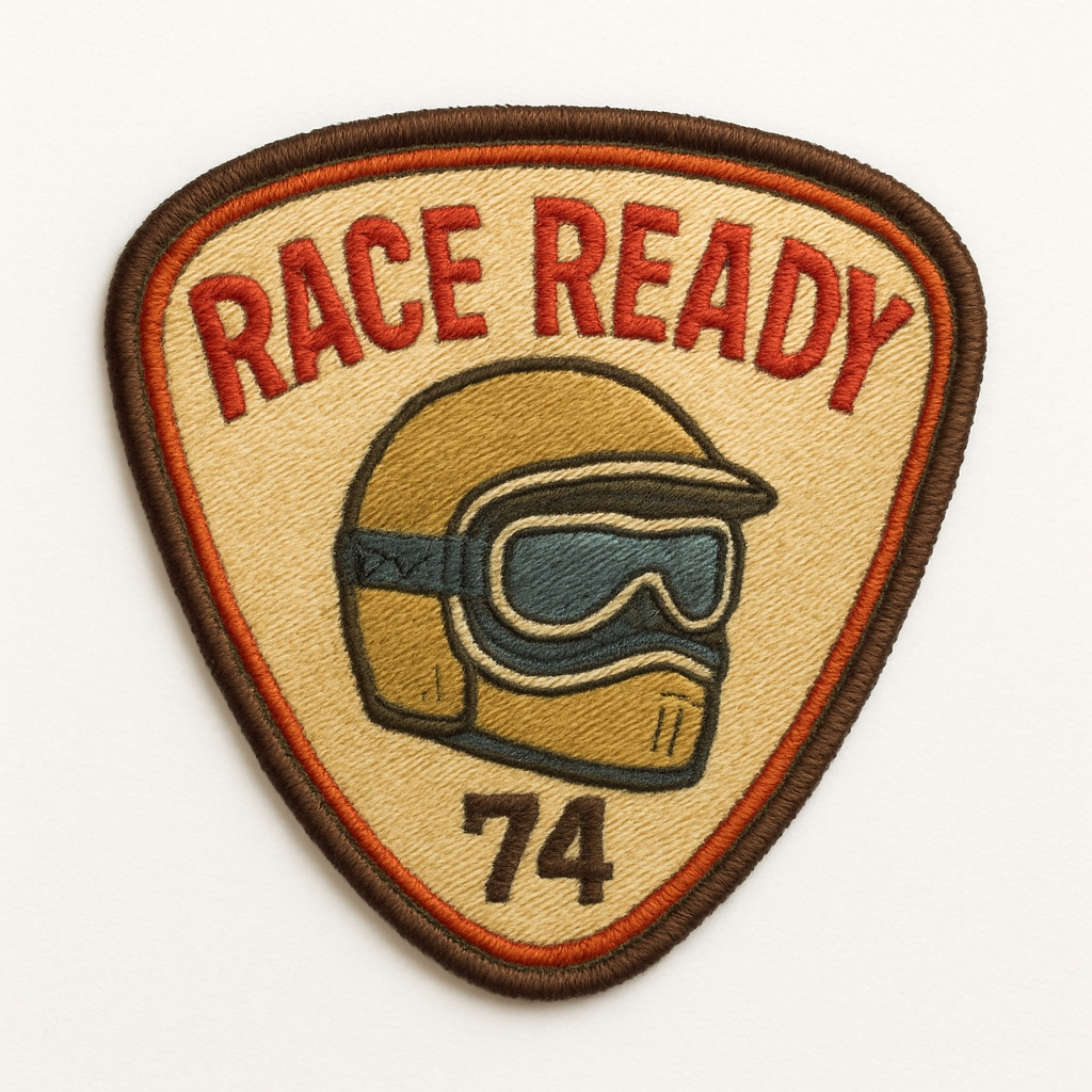 Vintage Motorcycle Helmet Patch with Race Ready Design Hat