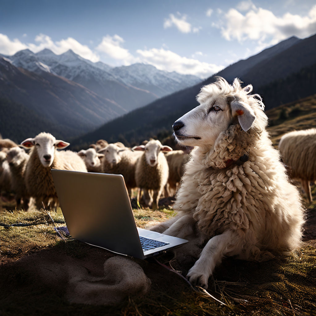 Watchdog watching a movie on a laptop next to herding sheep ... by ...