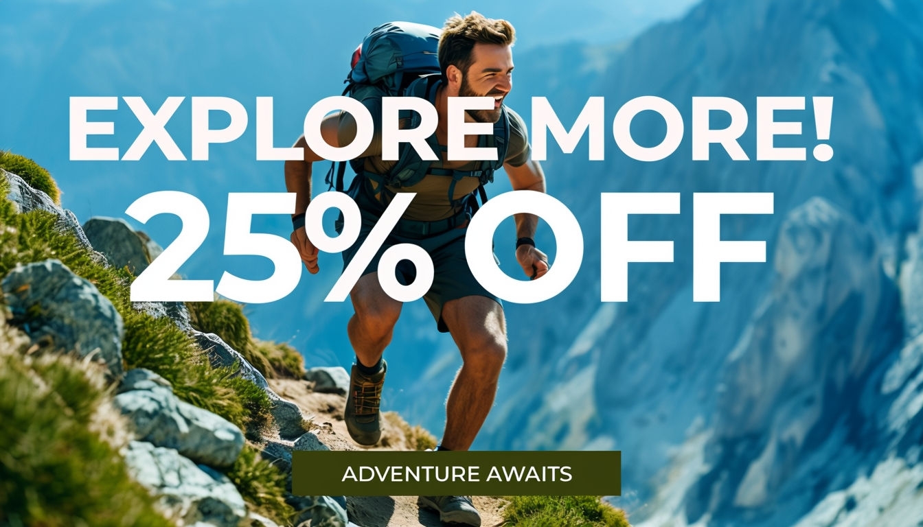 Energetic Hiking Adventure Promotion with 25% Off Offer Ads