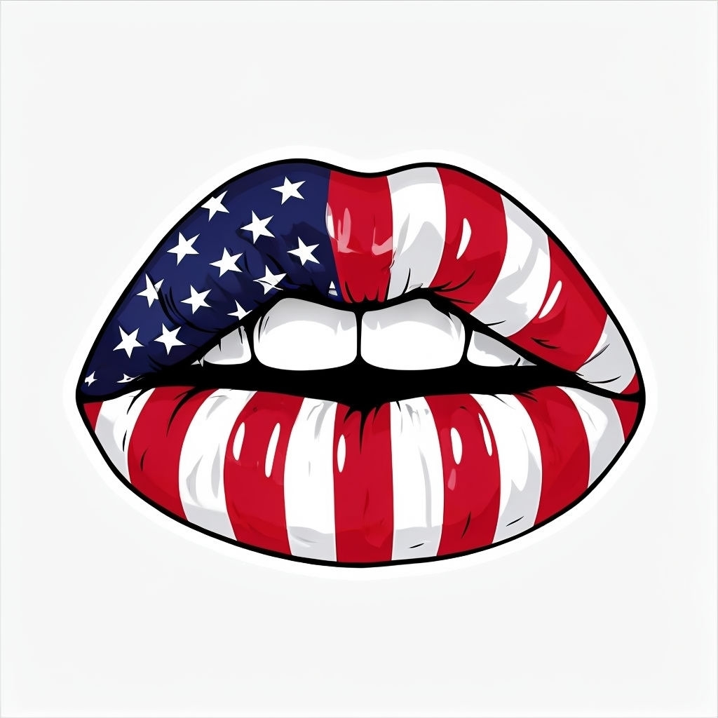 Patriotic American Flag Lips Graphic Design T-Shirt
