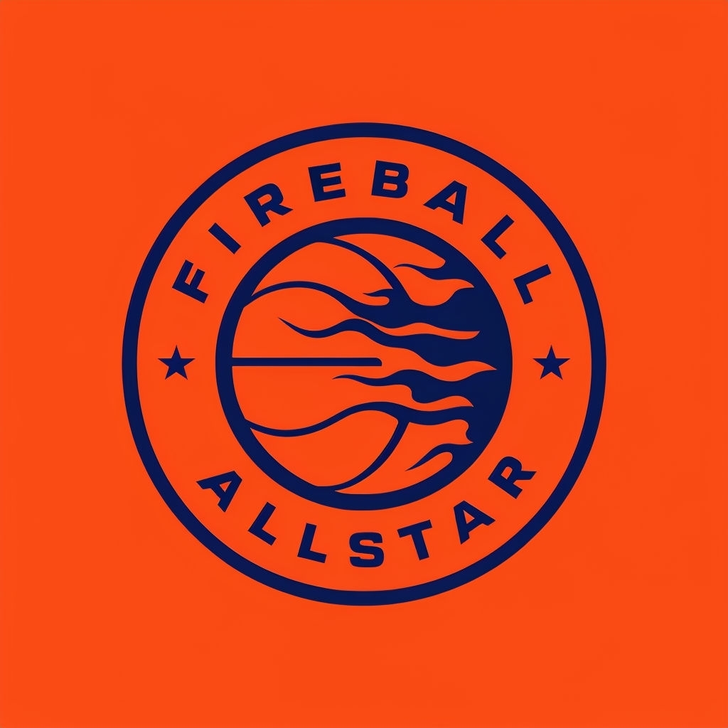 Bold Fireball Allstar Basketball Logo with Dynamic Flames Design