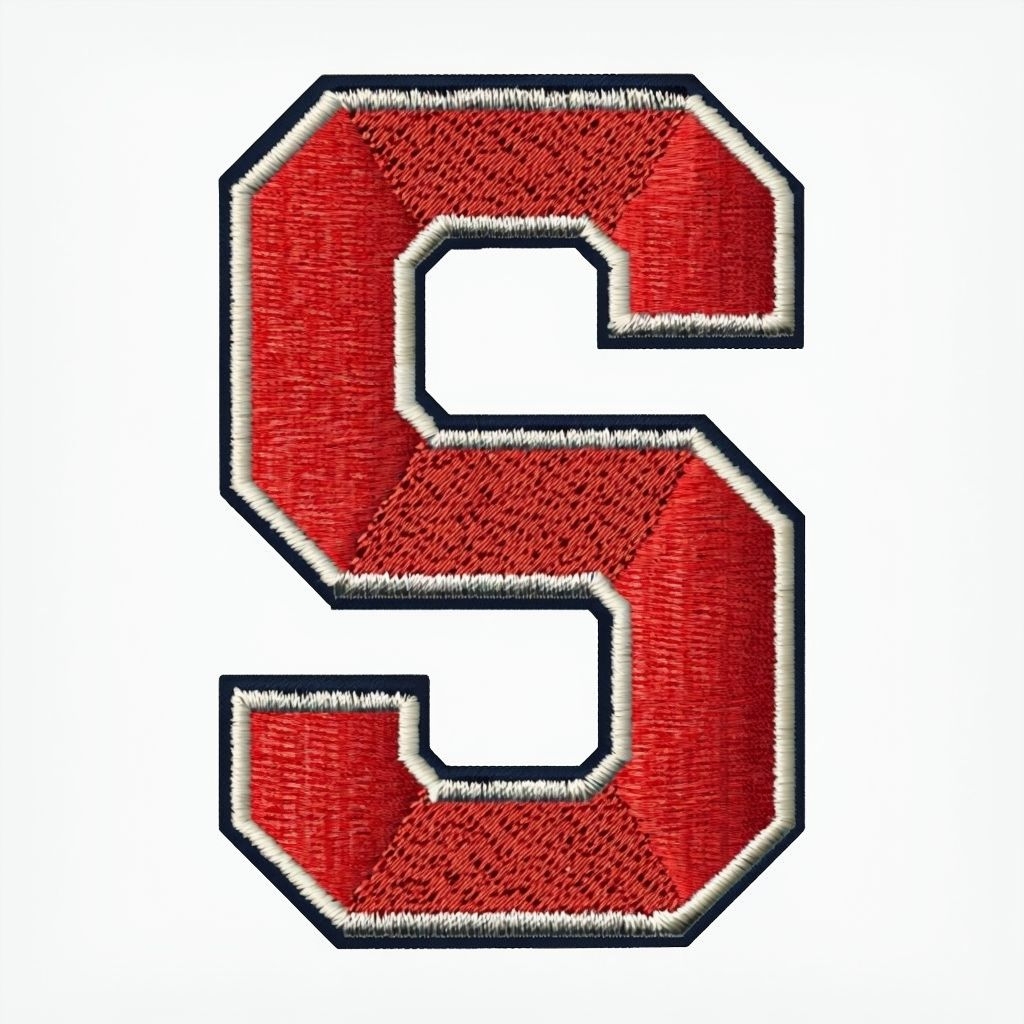 Stylized Scarlet Red 'S' Embroidered Patch Design Monogram