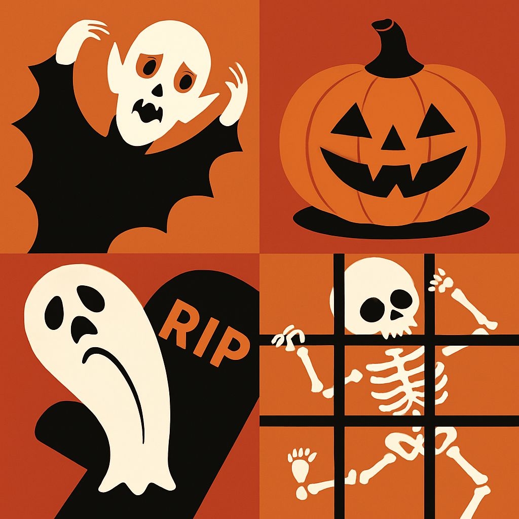 Vibrant Halloween-Themed Quadrant Illustration Seamless Pattern