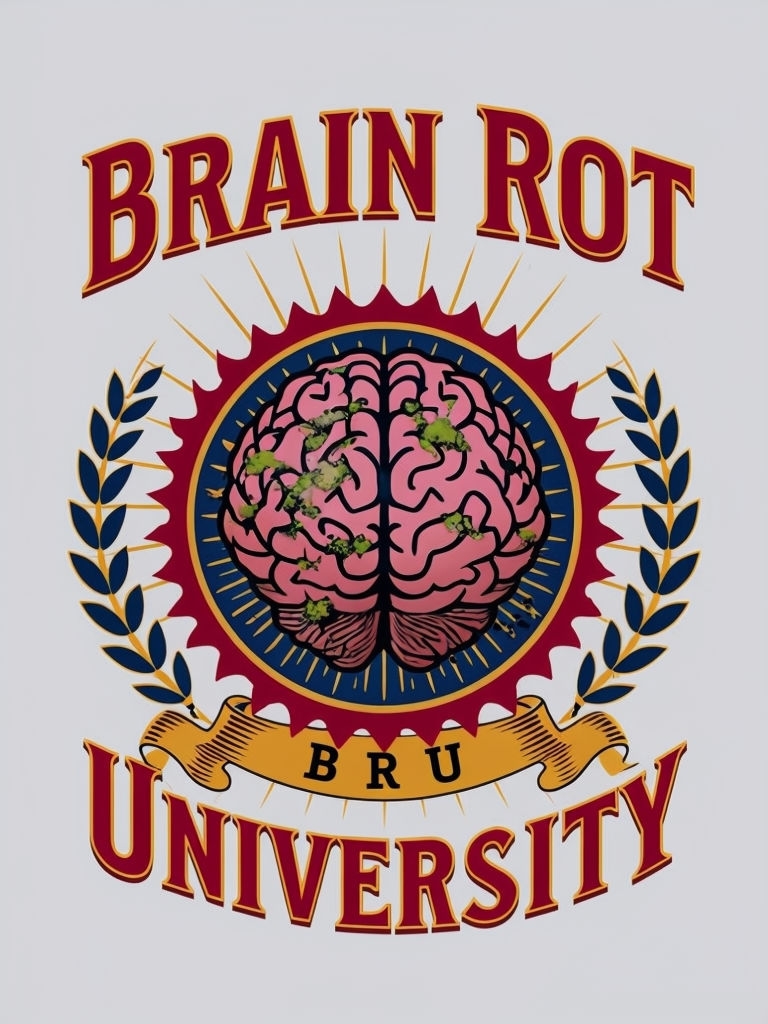 Vintage BRAIN ROT University Emblem T-Shirt Design