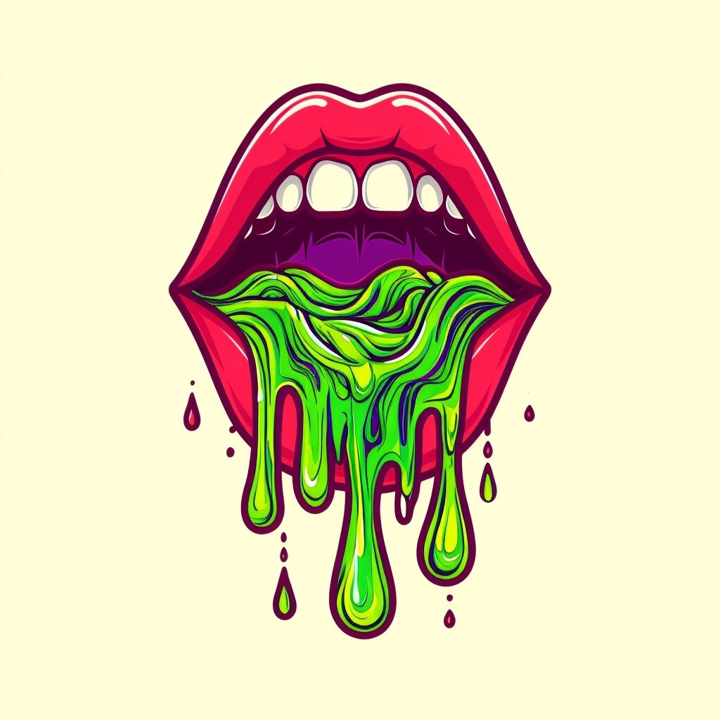 Eerie Abstract Mouth Illustration with Dripping Green Slime T-shirt