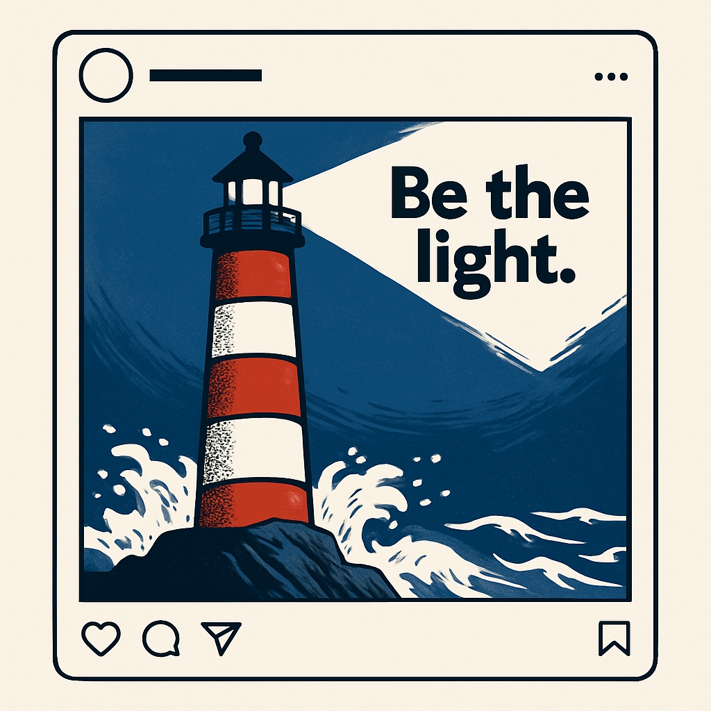 Retro Lighthouse Illustration with Motivational Text for Instagram Social Media Post