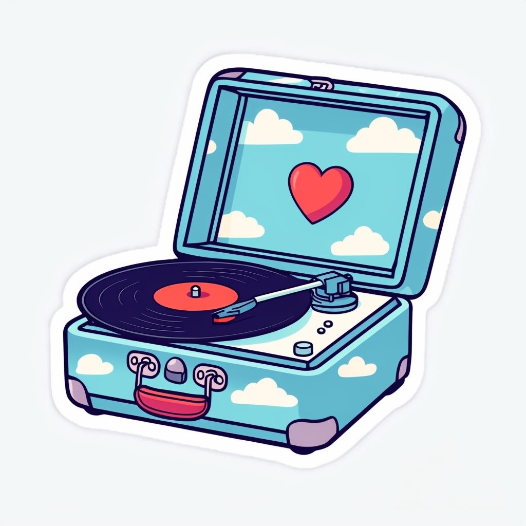 Whimsical Retro Record Player Sticker with Playful Design