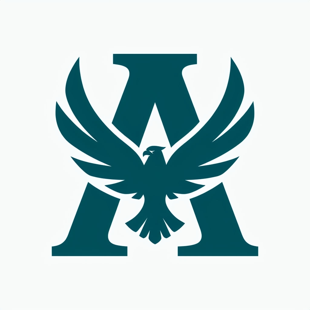 Teal Letter A Monogram with Eagle Silhouette Design Monogram