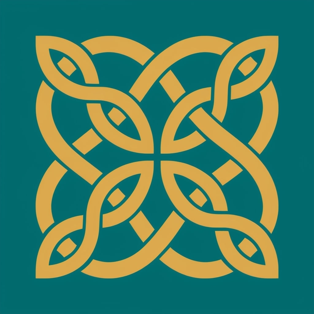 Mustard Yellow Celtic Knot Geometric Pattern on Teal Background Seamless Pattern