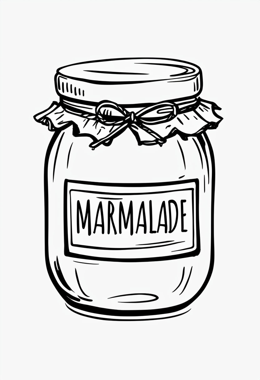 Simple Black Line Drawing of Marmalade Jar Coloring Book Page