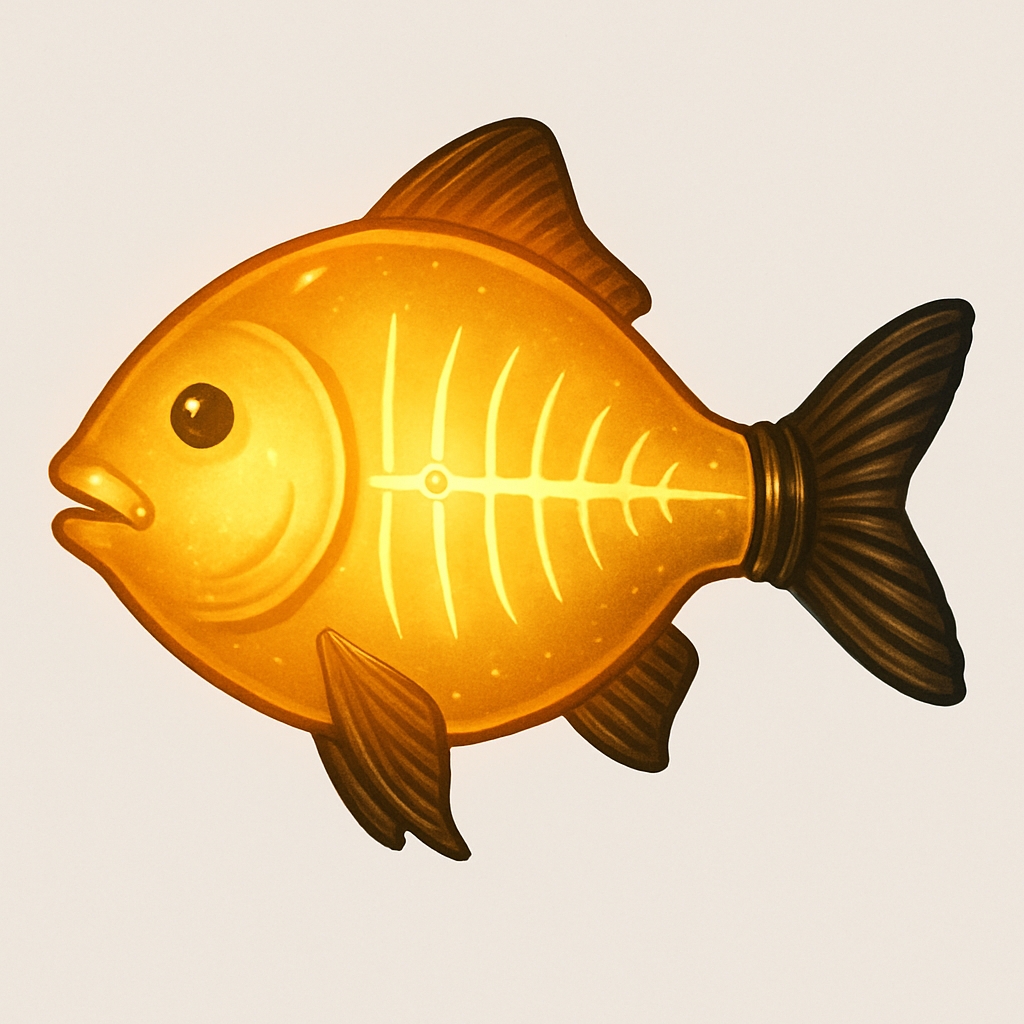 Stylized Amber Yellow Fish Illustration with Glossy Finish Sticker