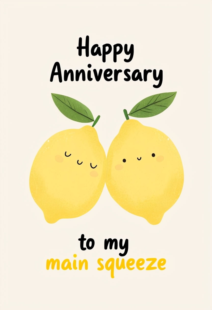 Cheerful Cartoon Lemon Happy Anniversary Greeting Card