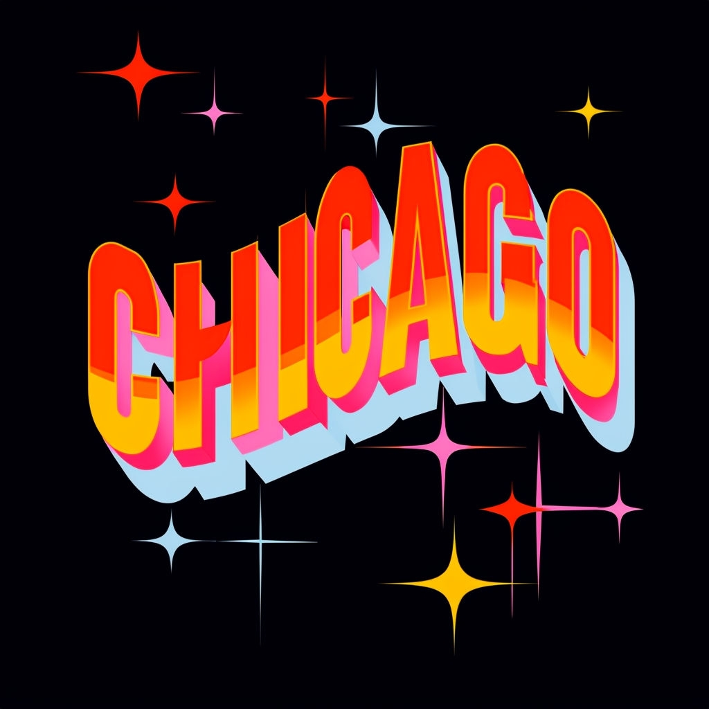 Vibrant 3D Chicago Typography Design with Colorful Stars T-shirt