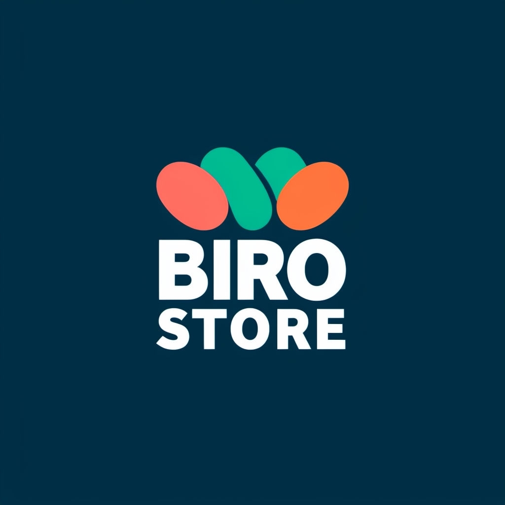 Minimalist Bold BIRO STORE Logo with Colorful Graphic Elements