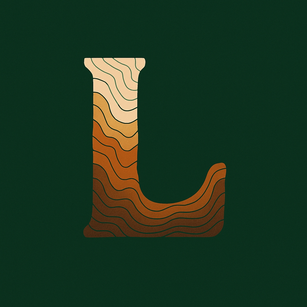 Wavy Letter L Design with Warm Wood Grain Pattern Monogram