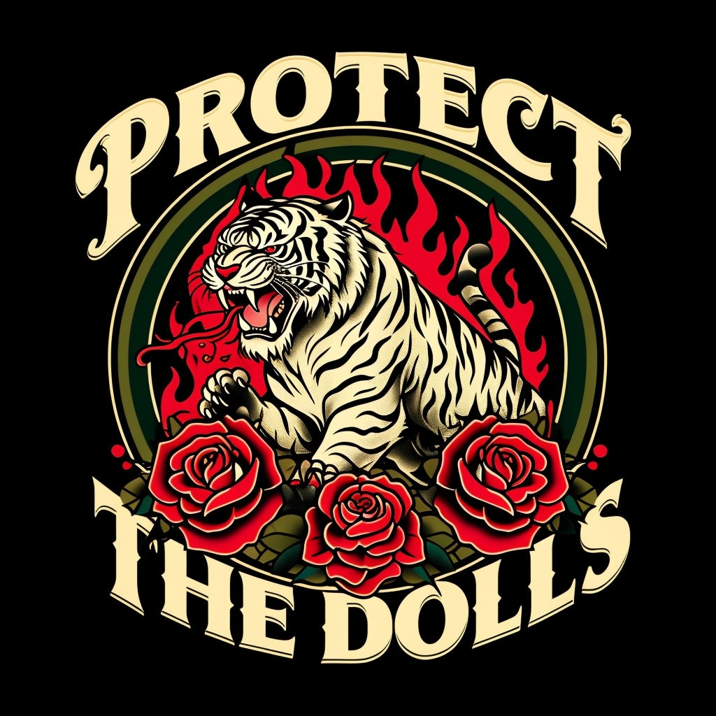 Fierce White Tiger Tattoo Art with Red Flames T-Shirt