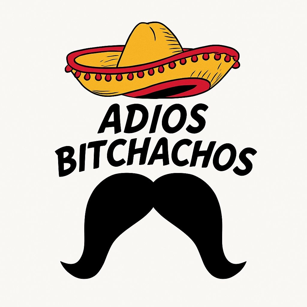 Playful Minimalist Sombrero and Mustache Adios Bitchachos Sticker