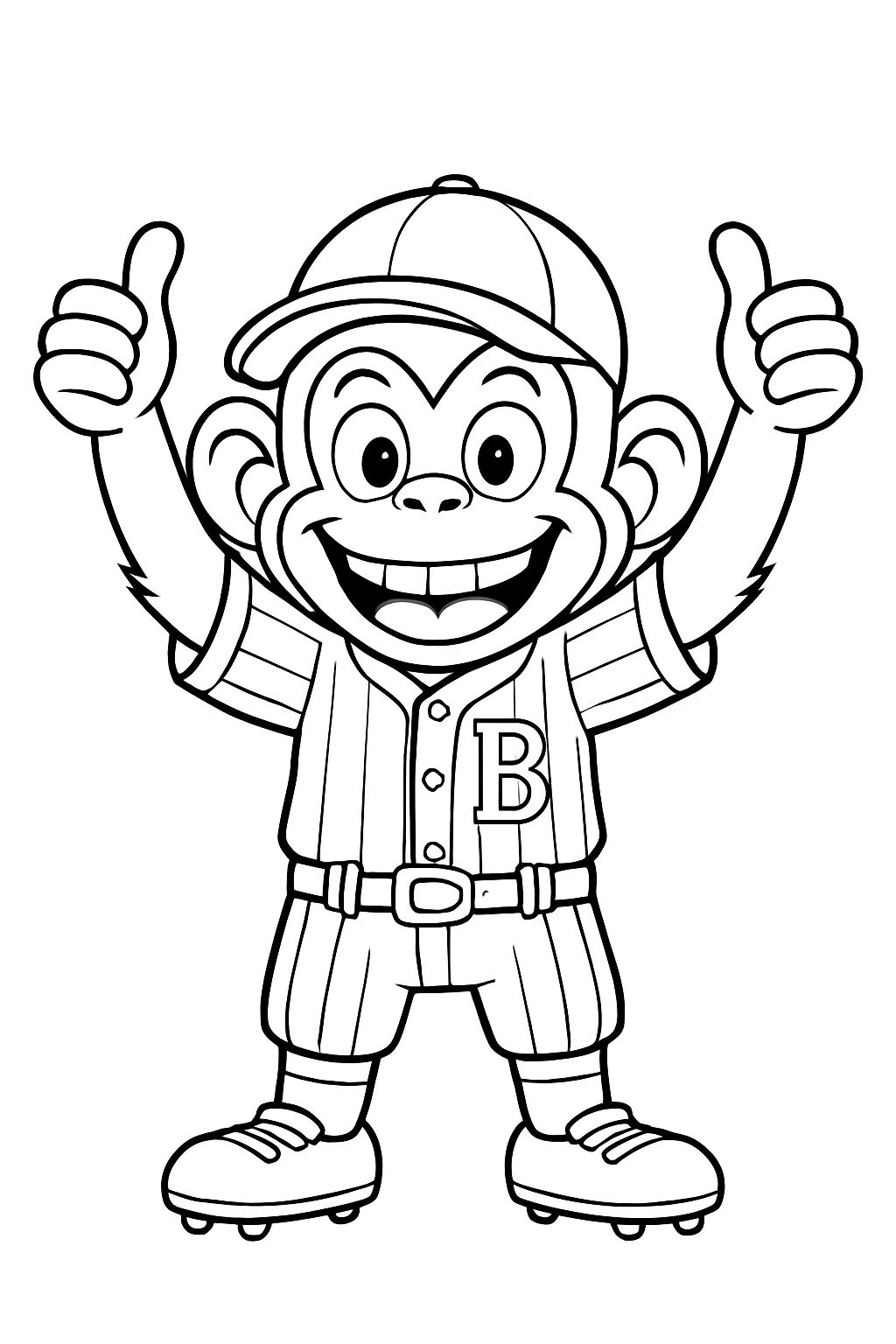 Cheerful Cartoon Monkey in Baseball Uniform Coloring Page