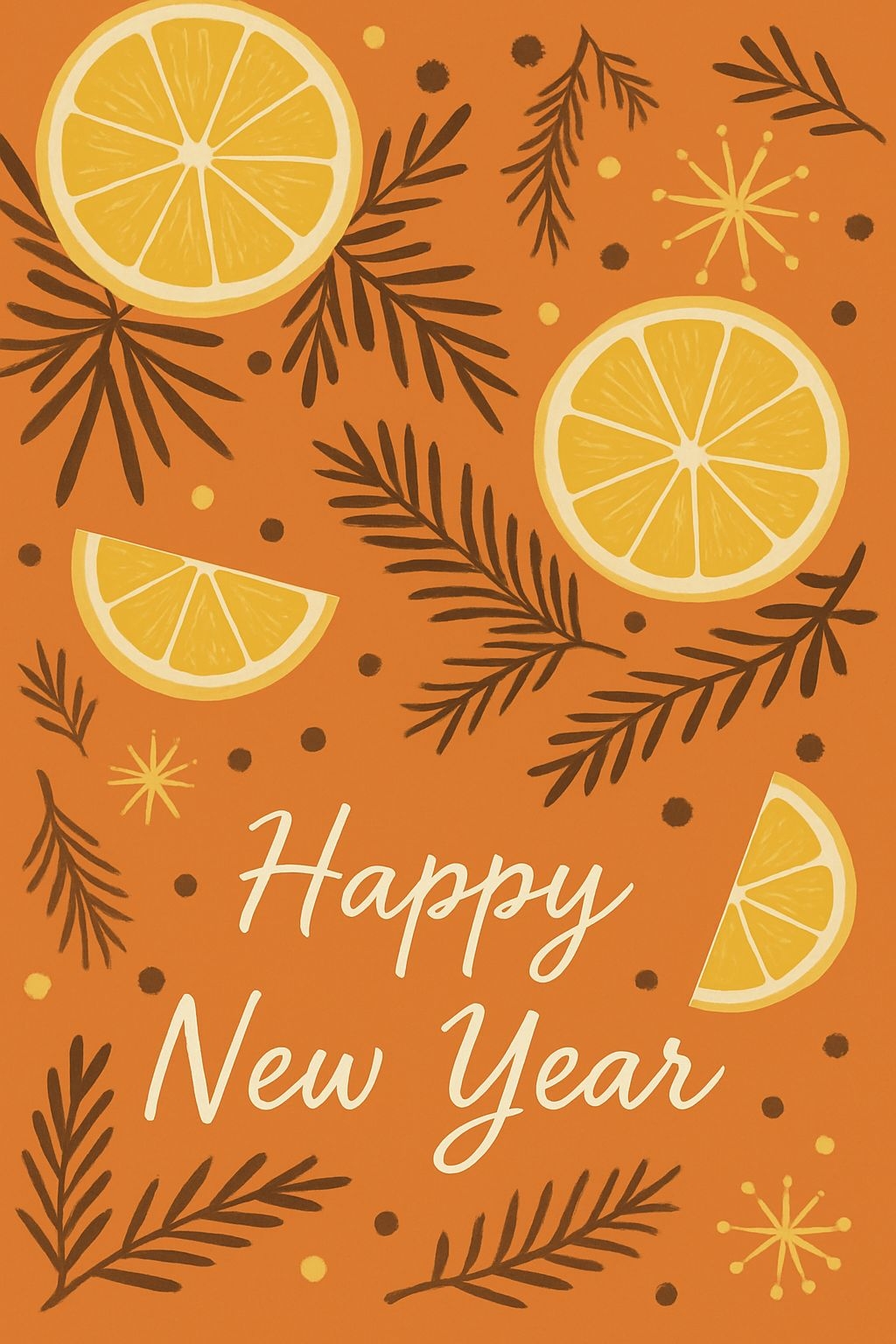 Festive New Year Greeting Card with Citrus and Rustic Elements Cards & Invites