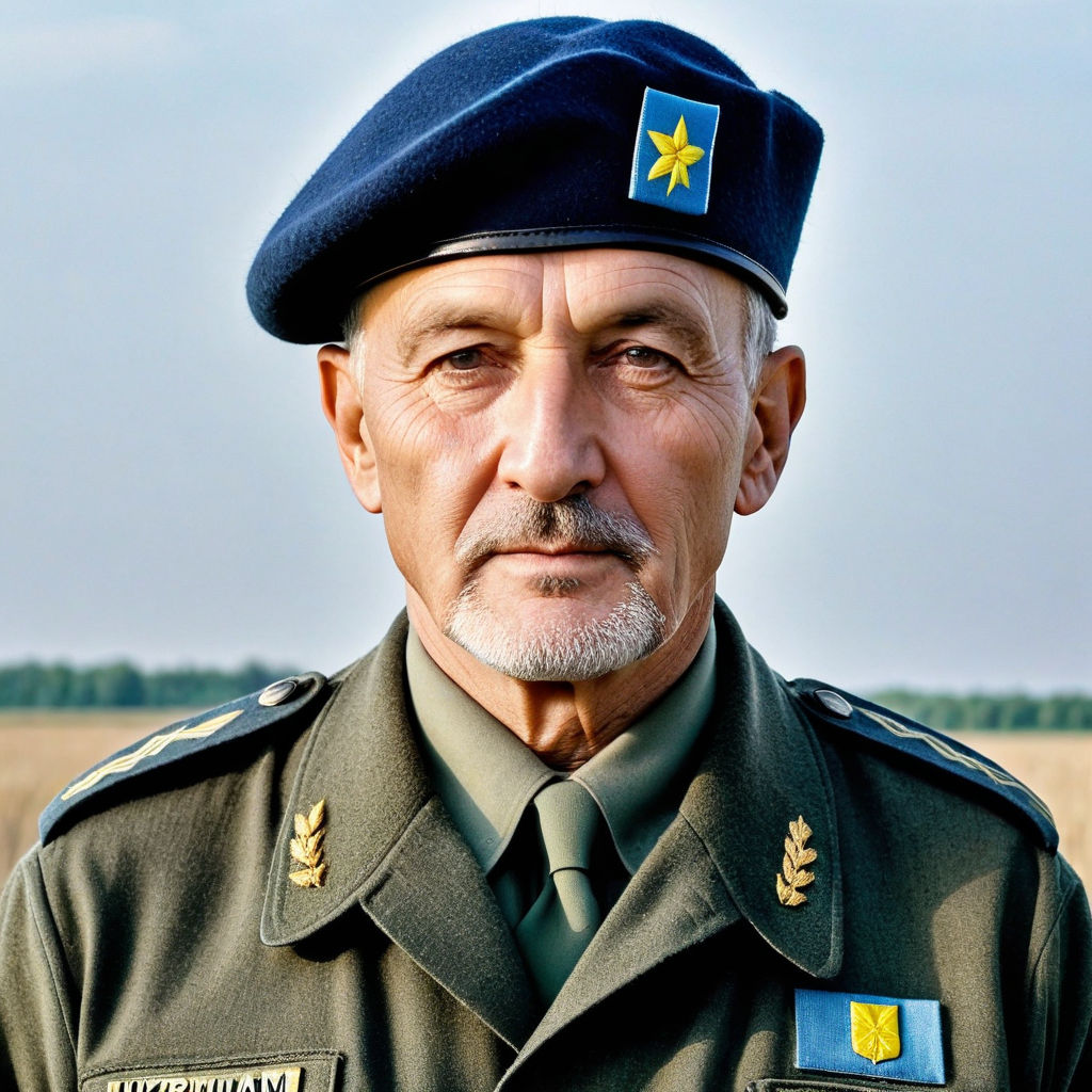 A modern photo portrait of a 60-year-old soldier of the Ukra... by ...