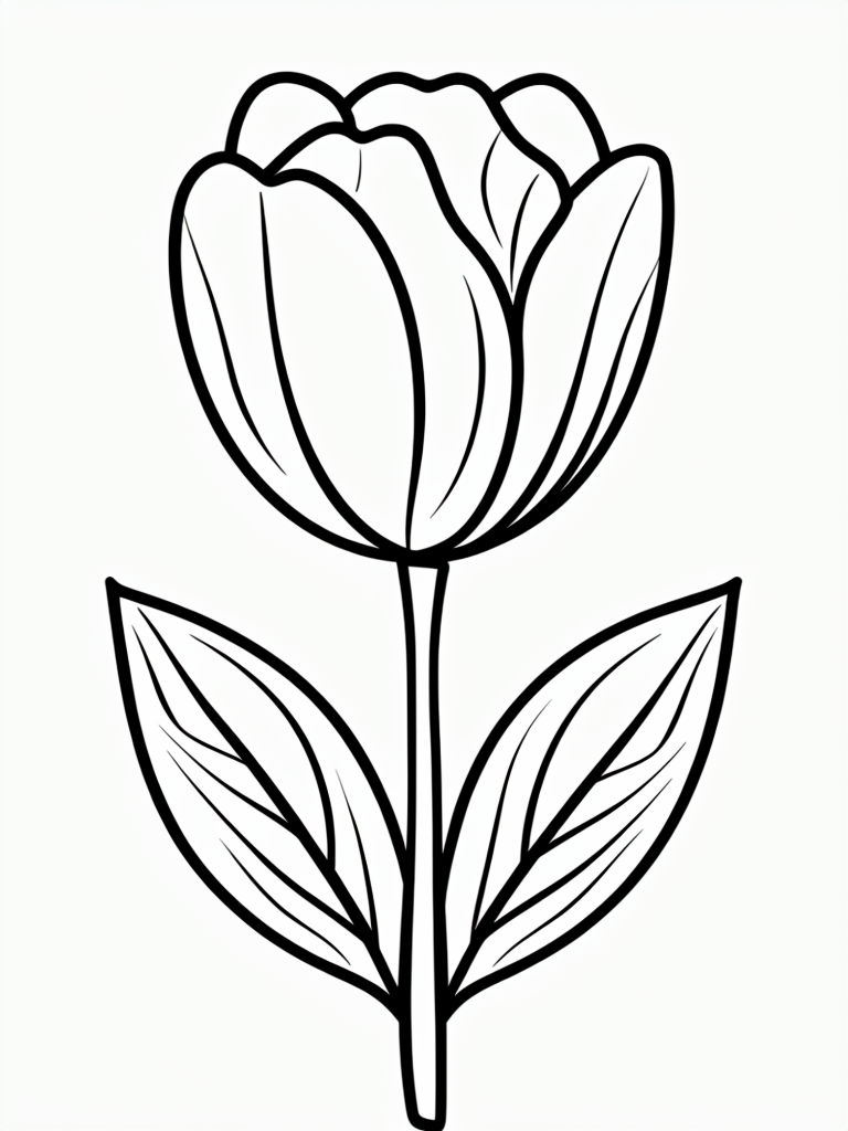 Minimalist Black Line Tulip Drawing for Coloring Book Pages