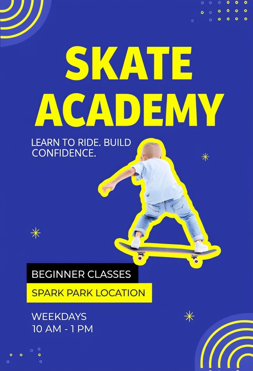 Dynamic Skate Academy Promotional Flyer Design in Bold Colors Flyer
