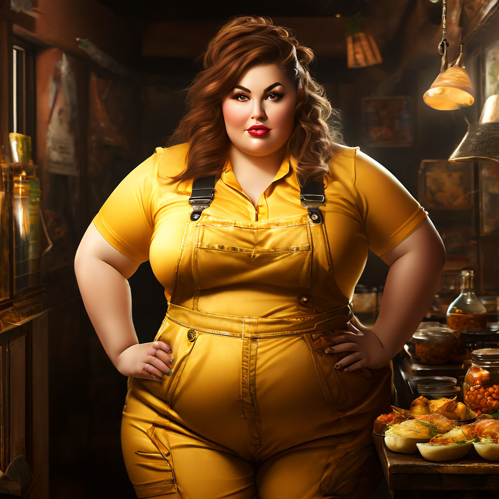 Fat woman in tight overalls by James Papp-Horvath - Playground