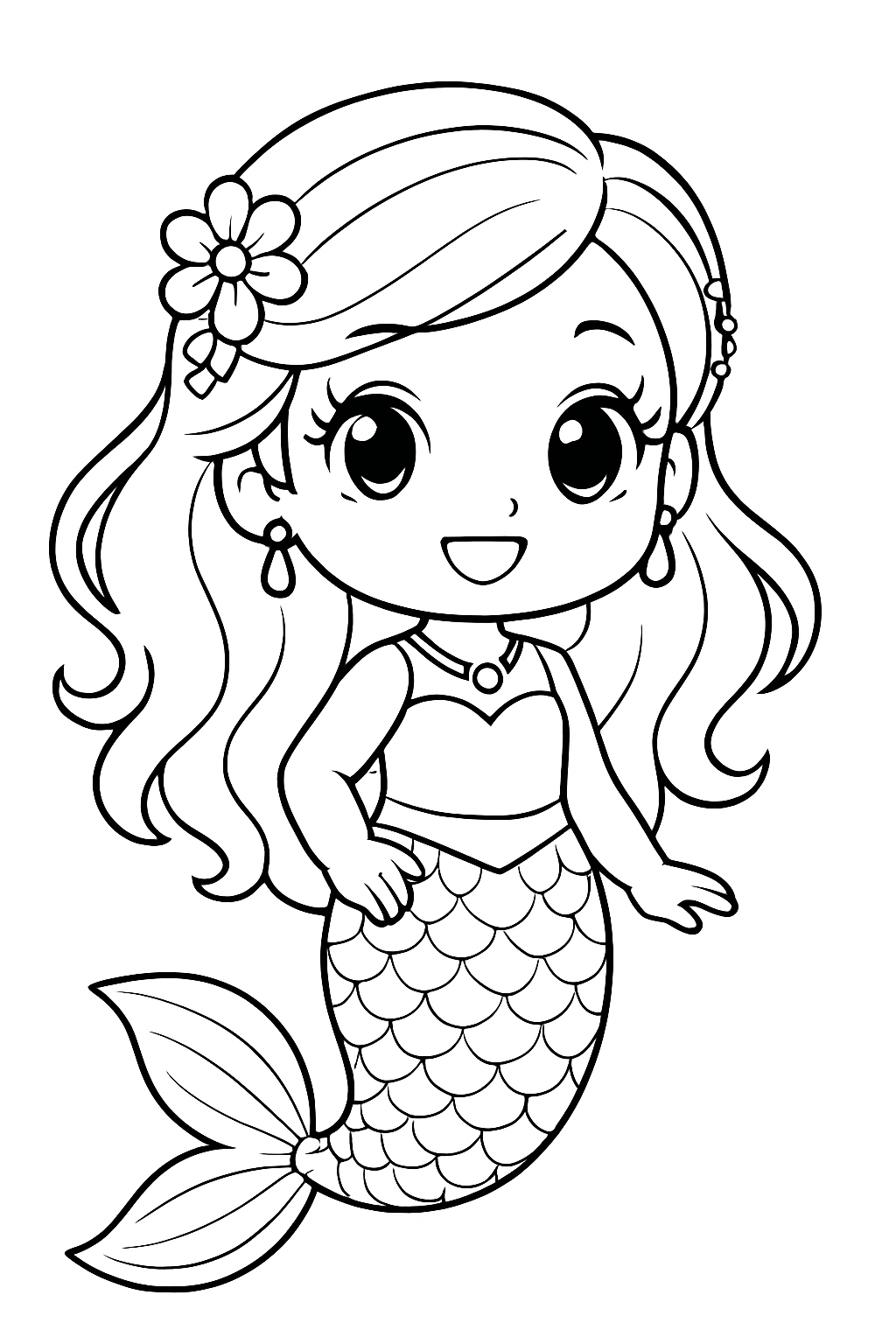 Adorable Chibi Mermaid Line Art for Coloring Book Pages