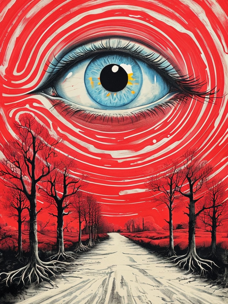 Surreal Eye and Hypnotic Patterns Art with Trees Poster