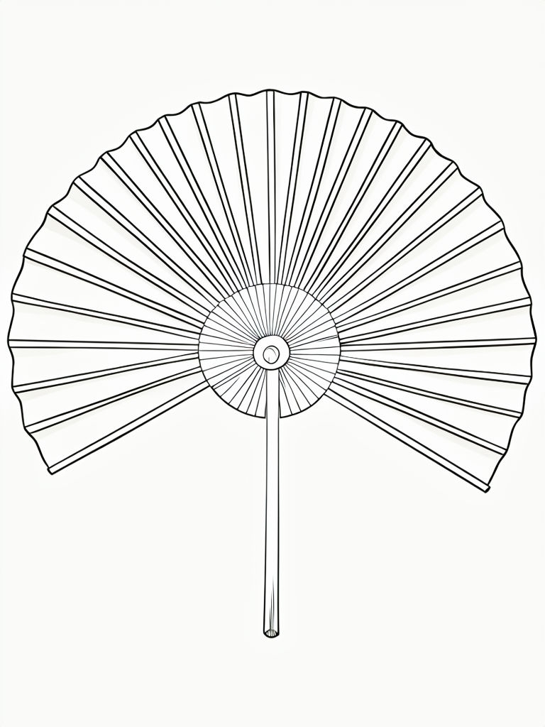 Elegant Antique Folding Hand Fan Minimalist Illustration Coloring Book Pages