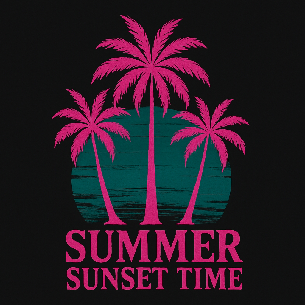Vibrant Magenta Palm Trees Summer Sunset Graphic T-Shirt