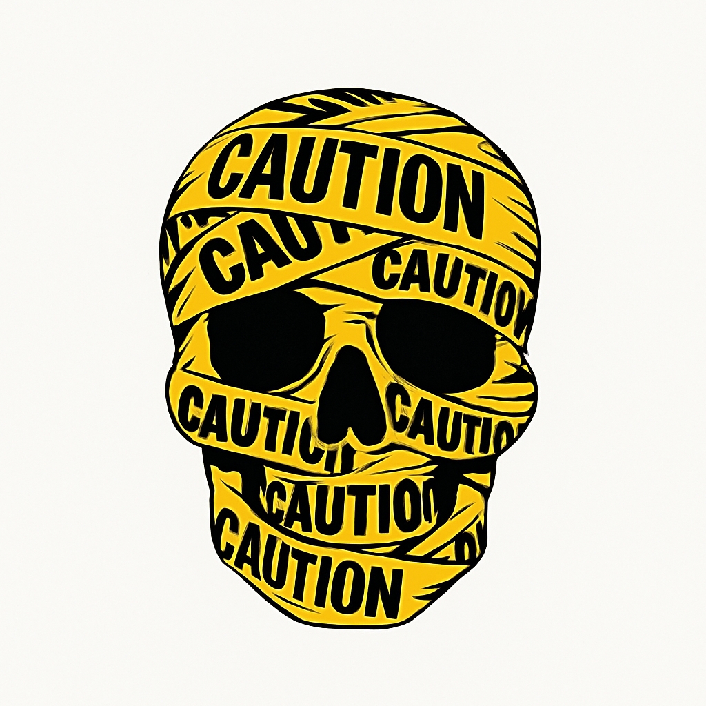 Caution Tape Skull Illustration with Bold Black Details Sticker
