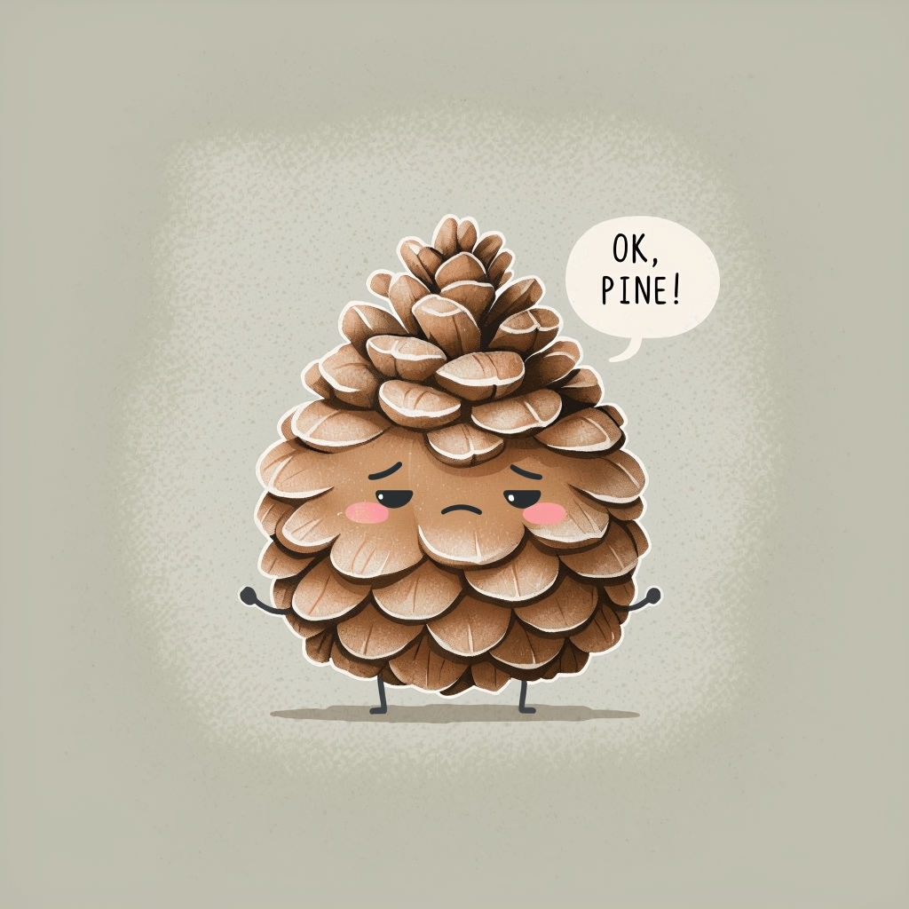 Whimsical Annoyed Pinecone Character Card Design Social Media Post