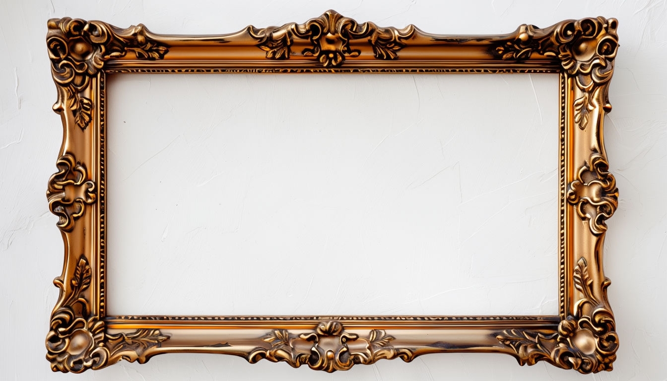 Ornate Antique Gold Baroque Picture Frame Mockup