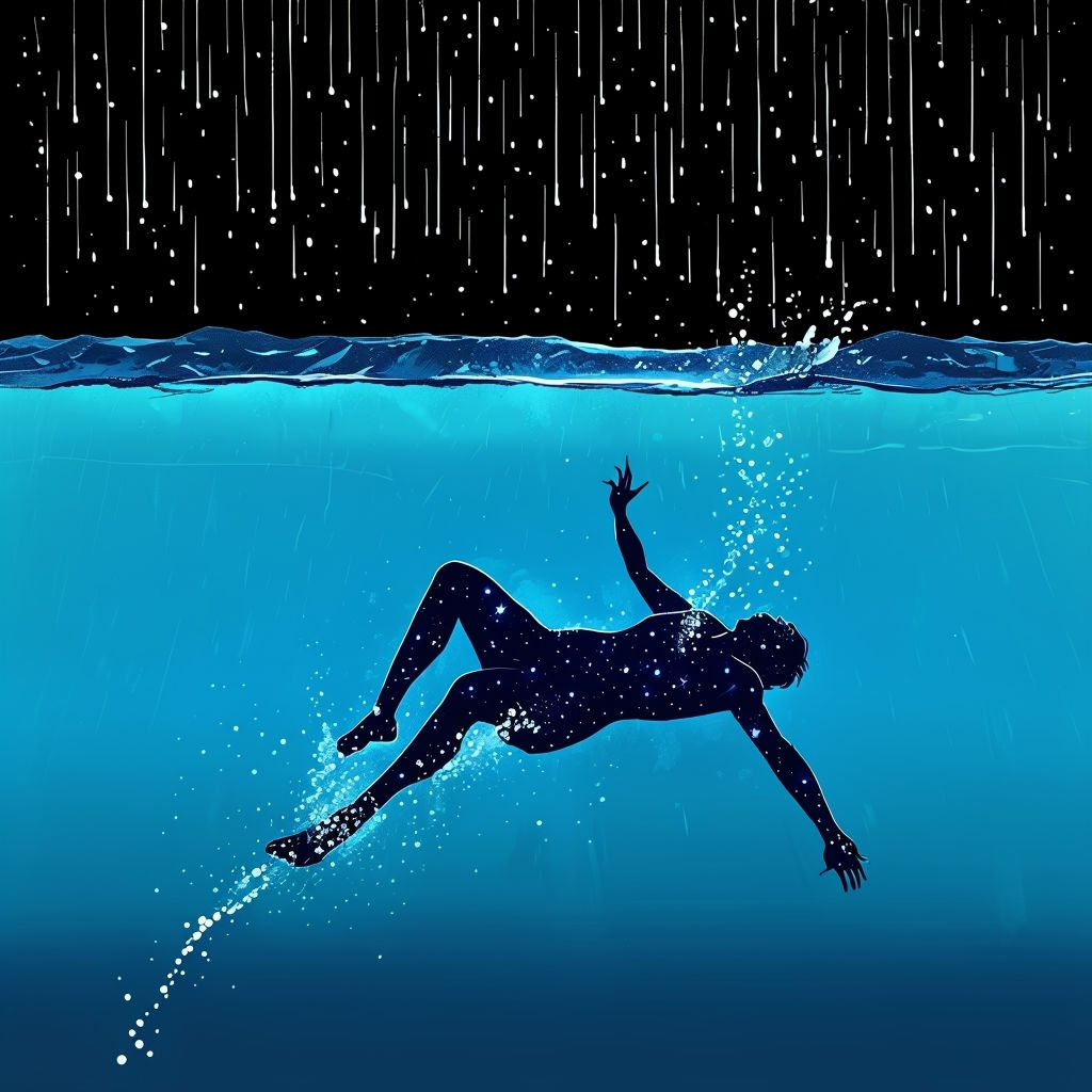 Surreal Underwater Human Figure with Starry Highlights Art