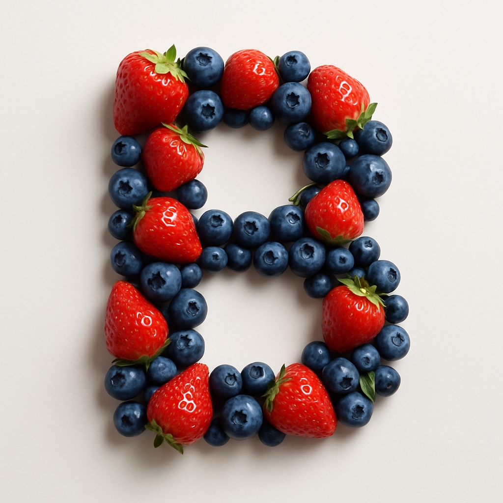 Vibrant Strawberry and Blueberry Monogram Letter B Design Monogram