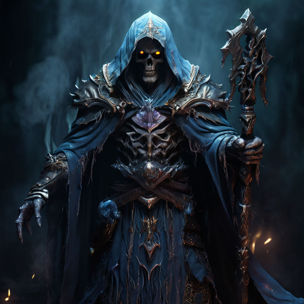 An undead lich in bluewizard robes holding a staff by MA I - Playground