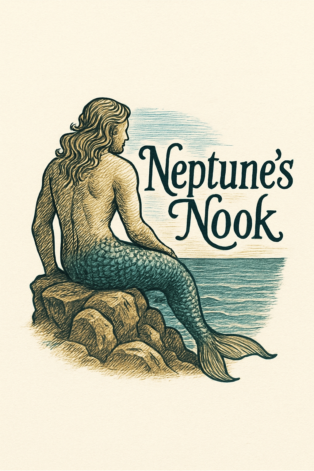 Vintage Triton Illustration with Ocean Waves and Text Poster