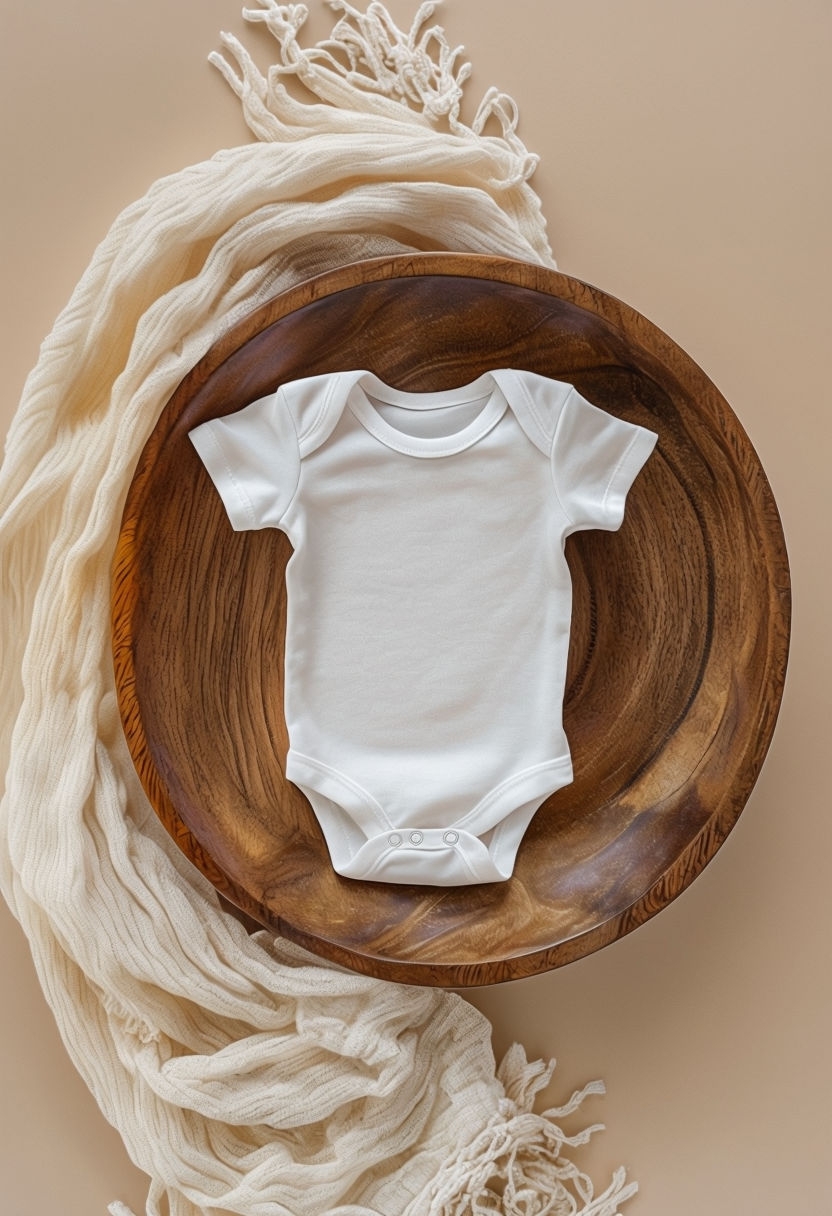 Minimalist Baby Onesie in Wooden Bowl Photography Art